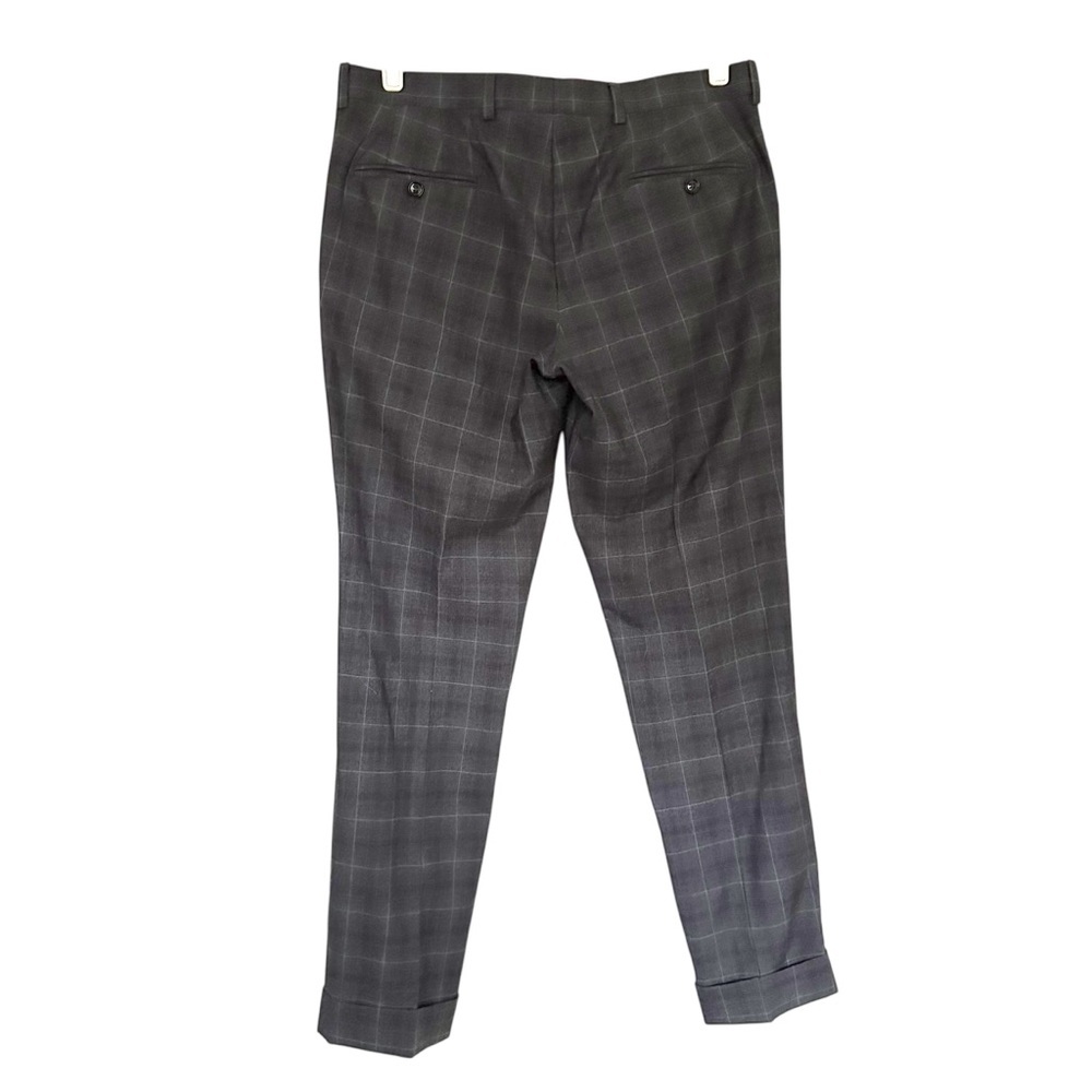 TED BAKER London Wool Plaid Trousers 33R Union Made Canada Grey Windowpane - Picture 6 of 11
